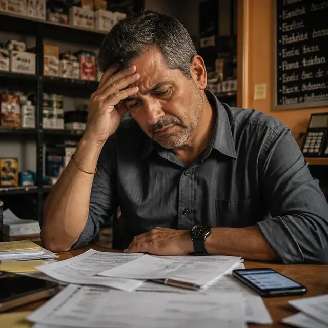 Empresário sobrecarregado com tarefas acumuladas